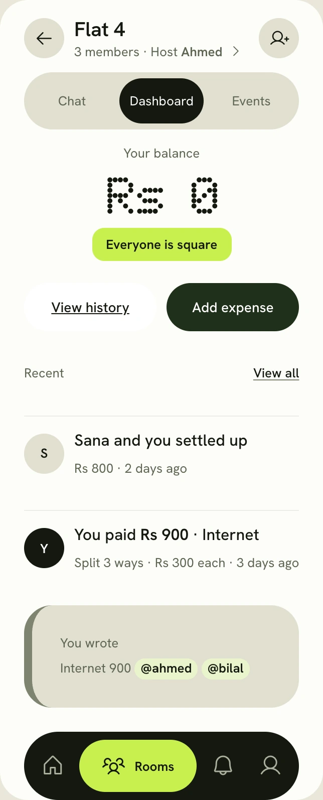 Your balance is Rs 0. Everyone is square.